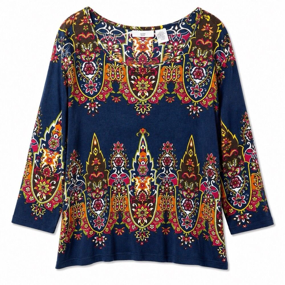 New Direction 3X Boho Tunic Top Women’s Paisley Floral Cottage Hippie Festival